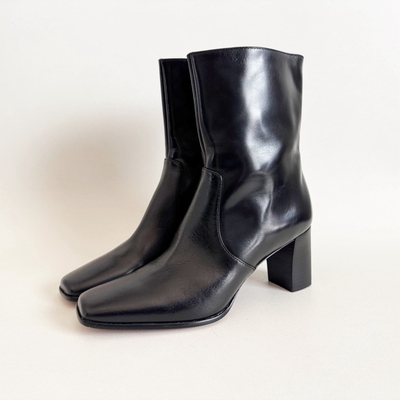 New Madewell The Zane Ankle Boot Black Leather Block Heel Square Classic US 11 - Picture 2 of 12